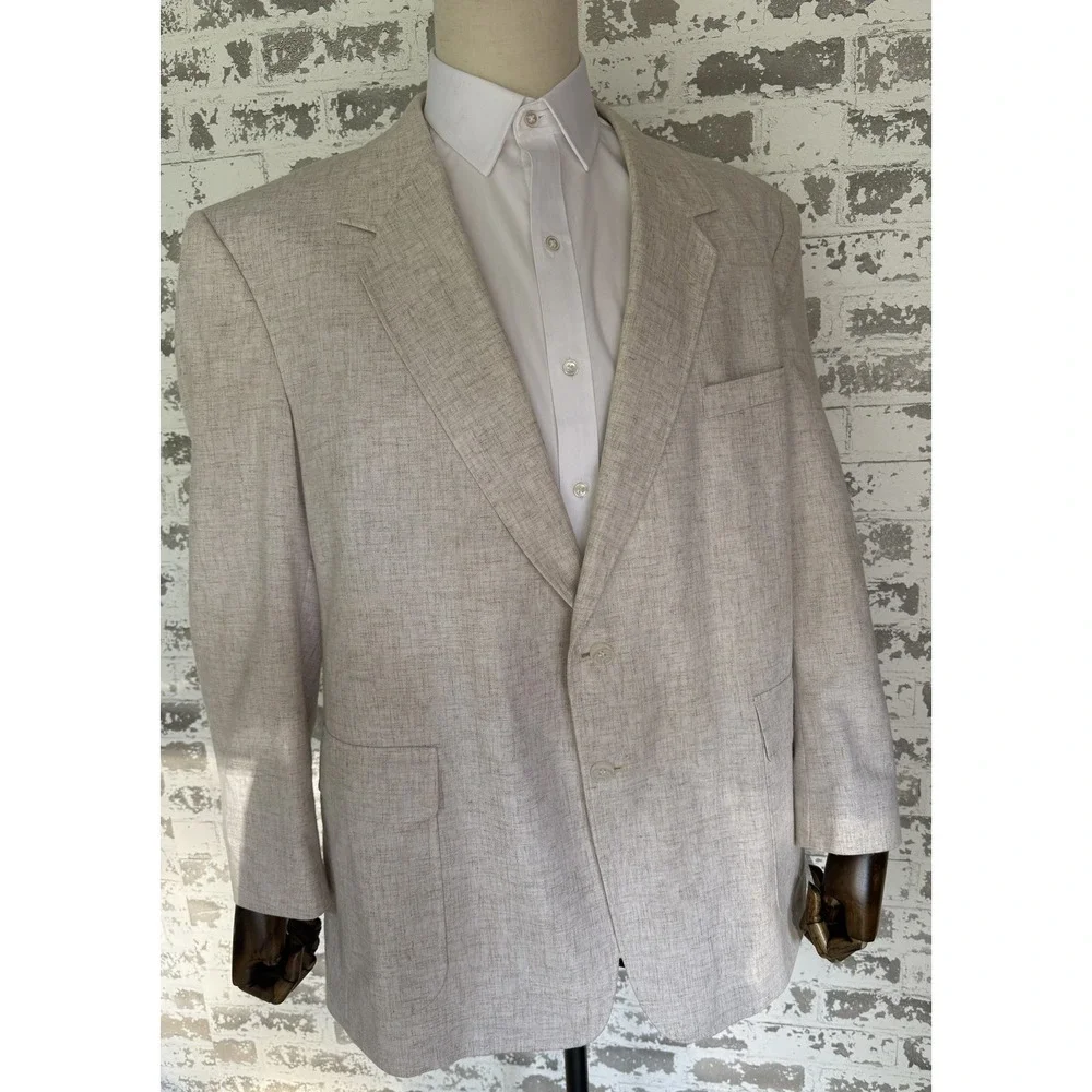 Towncraft Blazer Mens 46R Beige Linen Blend Two Button Sport Coat Classic Jacket